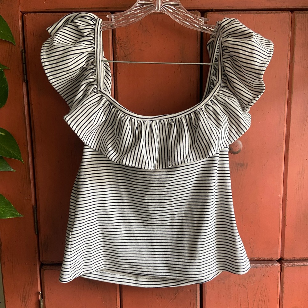 Black and White Striped Off the Shoulder Maeve for Anthropologie Top 💛 - Picture 4 of 7